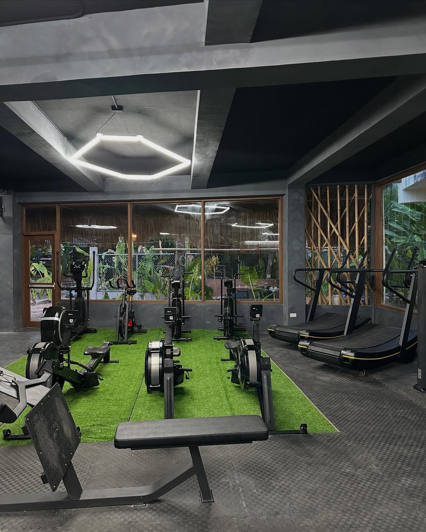 Open-air fitness studio surrounded by jungle at Villa Cali Siargao