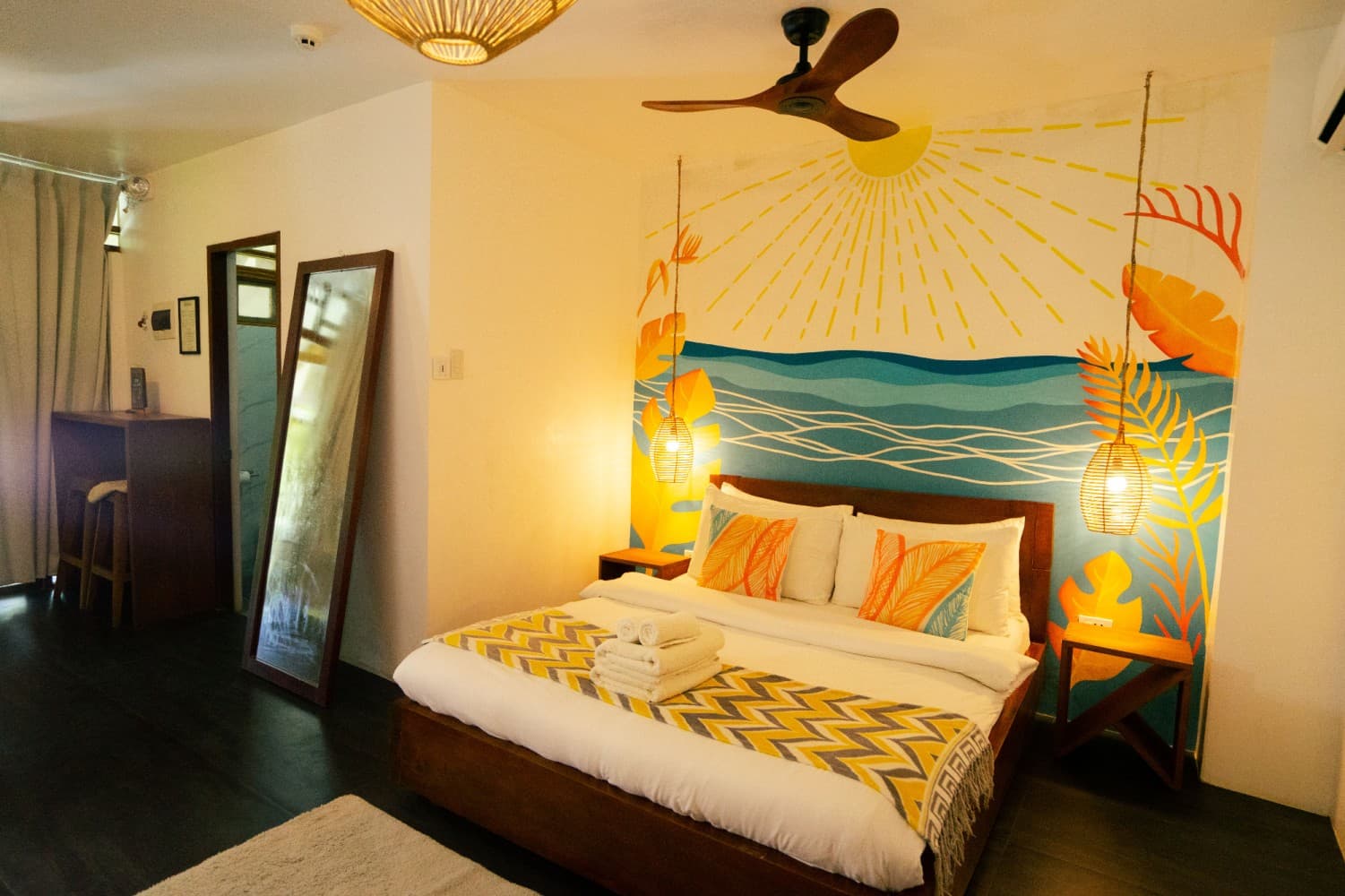 Sandalwood-toned Garden Room interior at Villa Cali Siargao